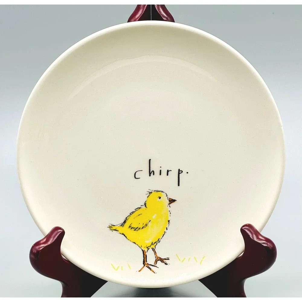 Rae Dunn Magenta Easter Appetizer Plates Hunt Chirp Basket Chick 6 inch Set of 2